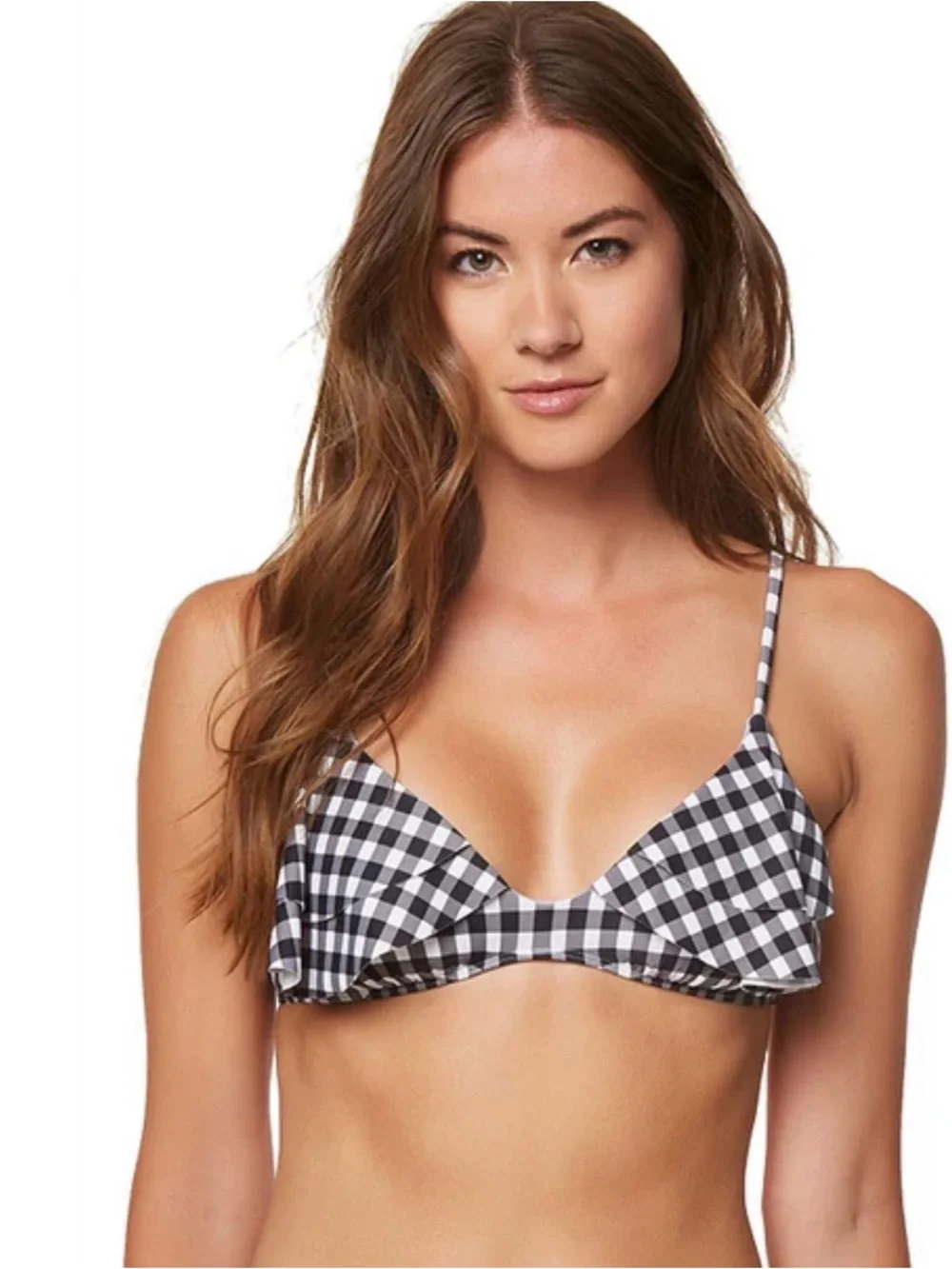 O'Neill Black and White Gingham Tie-Back Bikini Top Size Small NWT